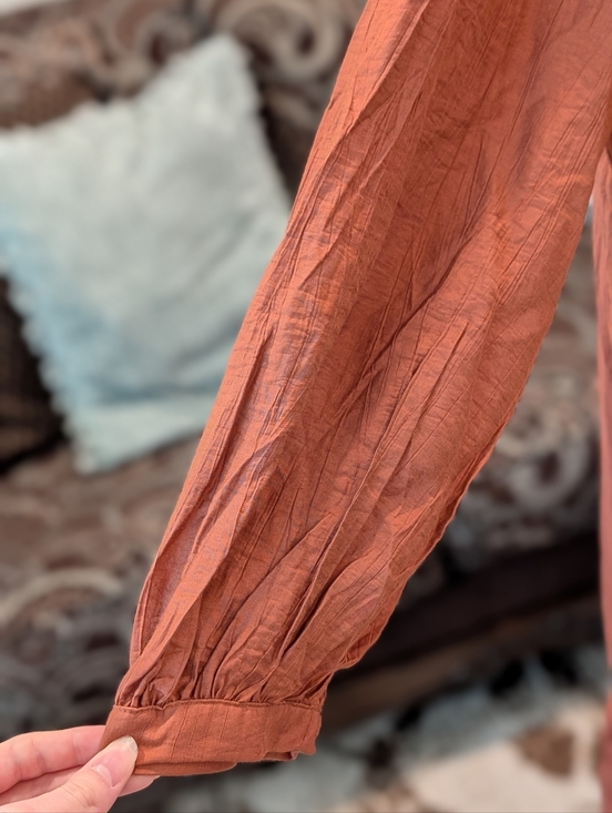 Rust Ruffle-Front Long Button Closure Dress - Picture 4 of 4